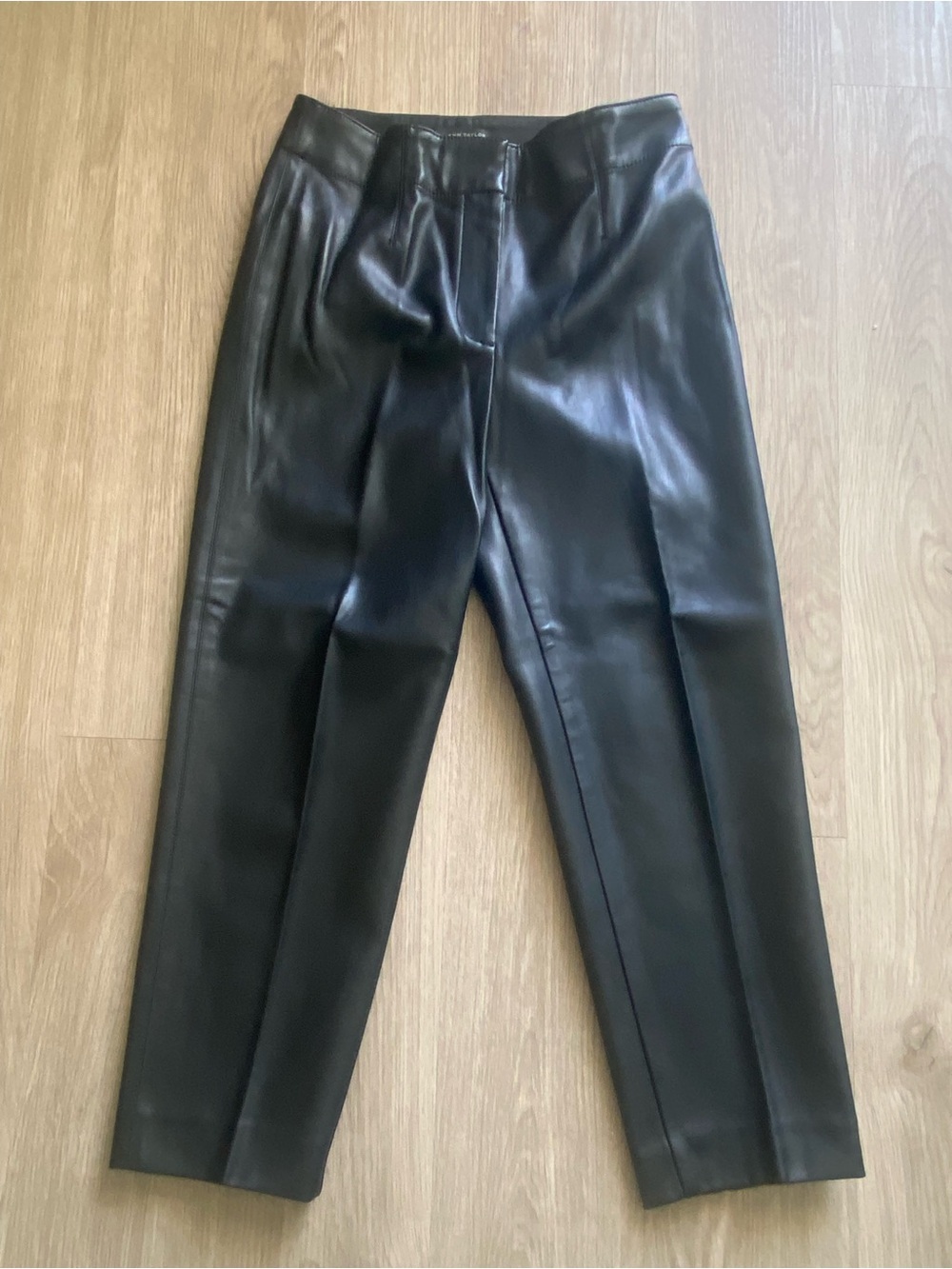 Ann Taylor Petite Black Faux Leather Tapered Pants